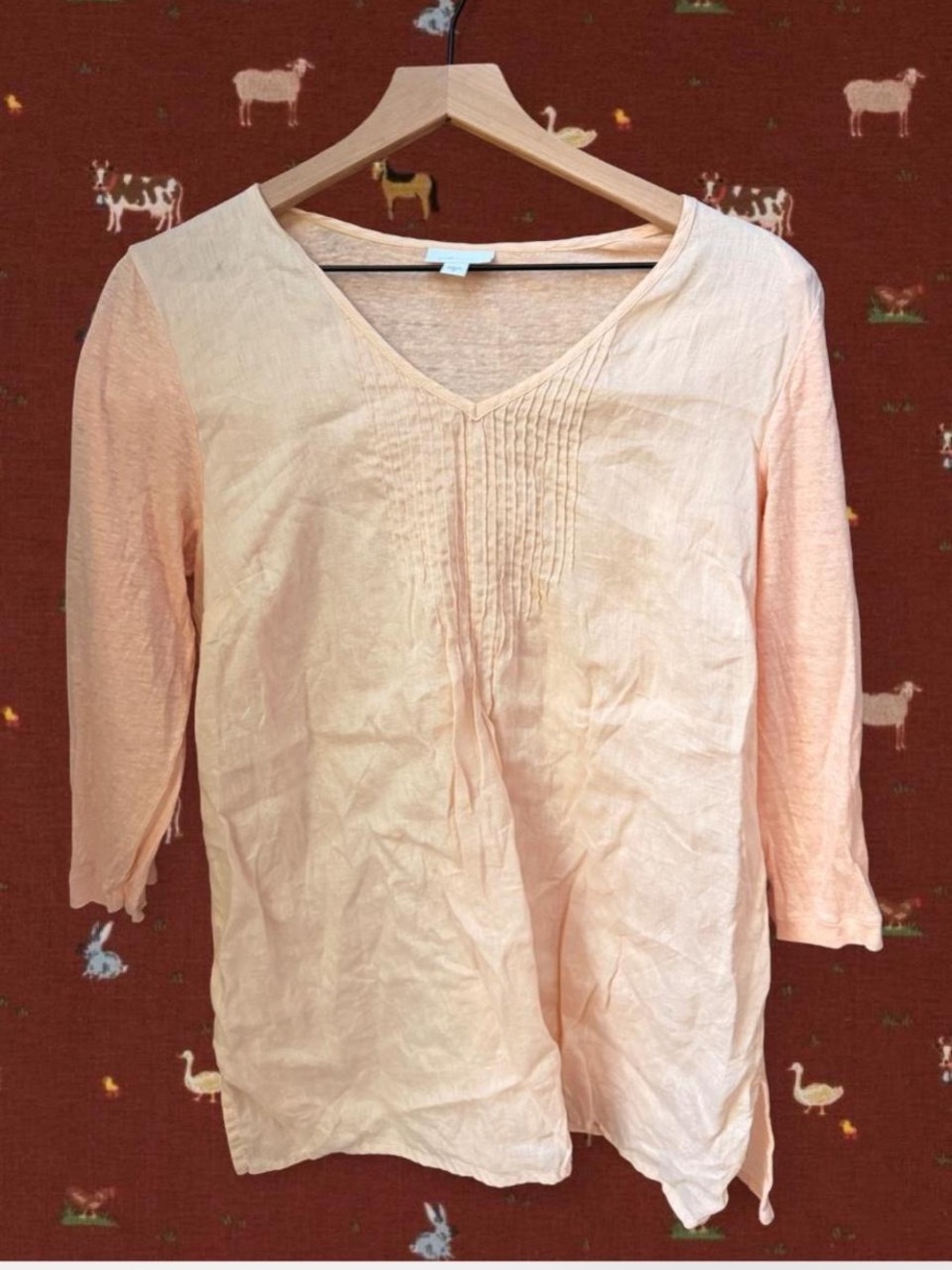 Soft V-Neck Pintuck Tunic in Light Peach